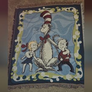 Dr. Seuss Cat in the Hat Woven Throw Blanket - Blue, Red, White